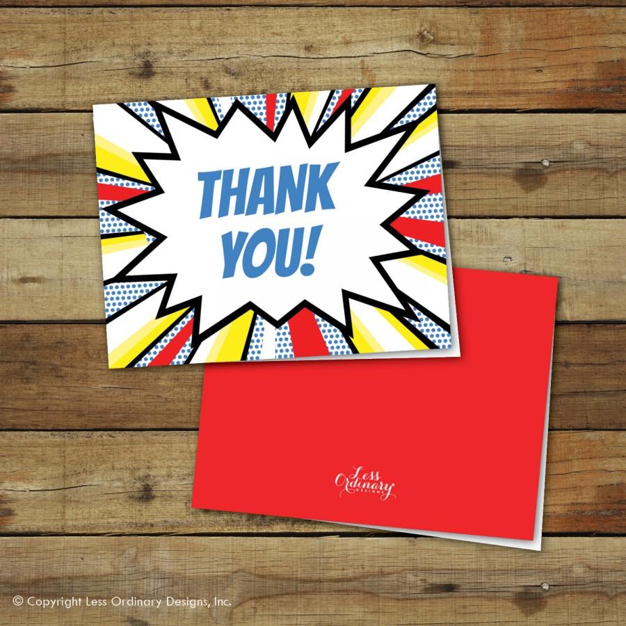 Wedding - Printable thank you notes, folded thank you cards, super hero comic, instant download