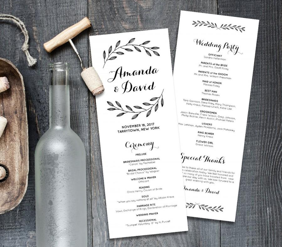 Mariage - Rustic Wedding Program Template,  Order of Service, Printable Wedding Ceremony Program, Instant Download, Editable Text, PDF File #203WP