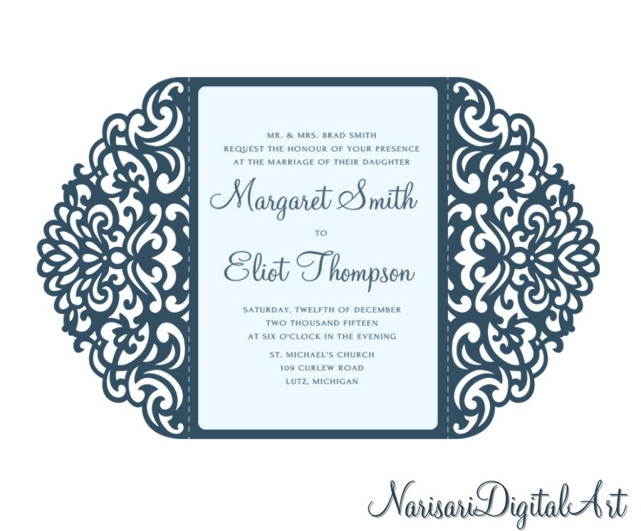 Hochzeit - Ornamental 5x7'' Gate-fold Wedding Invitation Card Template, Quinceanera, laser cut, Vector SVG cutting file, Silhouette Cameo, Cricut 
