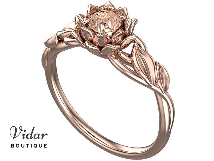 Hochzeit - Flower Engagement Ring,Unique Engagement Ring,Gemstone Engagement Ring,Leaves,Lotus,Morganite,Solitaire Ring,floral,swirl,White gold Ring