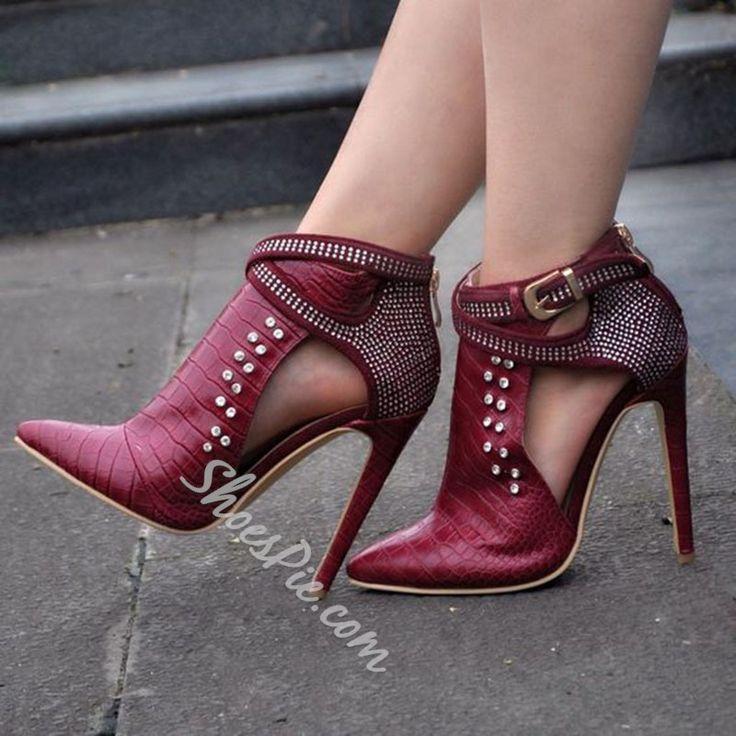 Wedding - Chic Red Rivets Buckle Fashion Booties