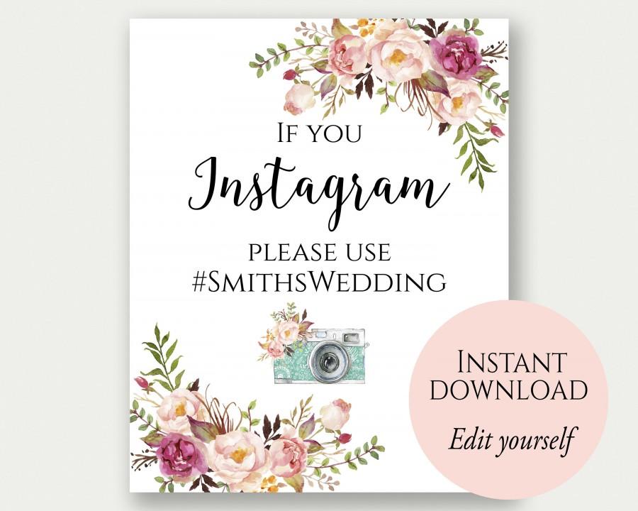 Hochzeit - Instagram Wedding Sign, If You Instagram Sign, Instagram Sign Template, Editable Signs, Wedding Hashtag Sign, Instagram Sign, Wedding Props
