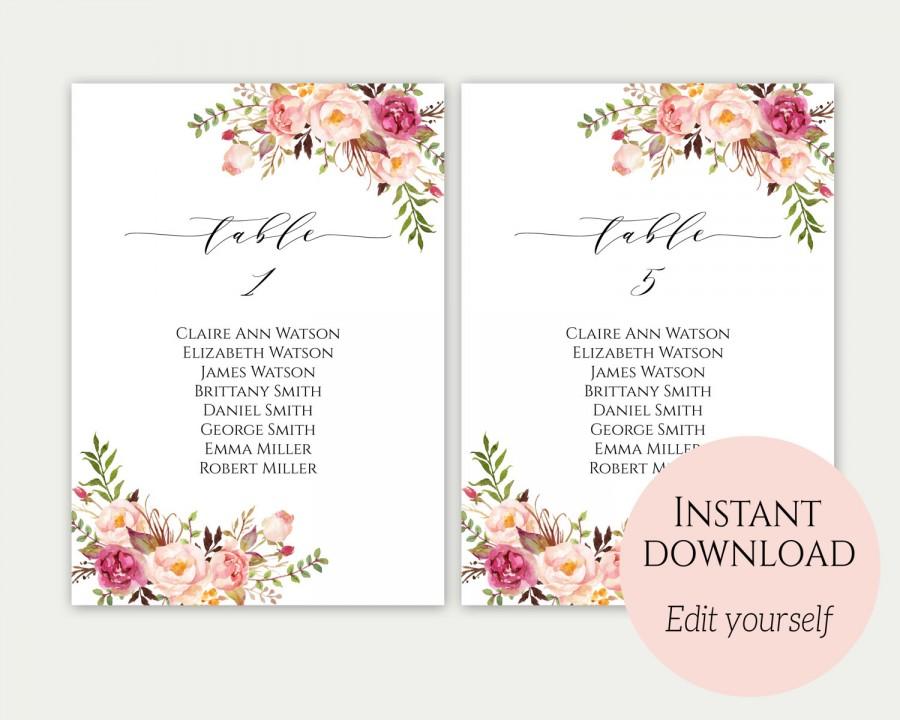 Mariage - Wedding Seating Chart Template, Seating Cards, Seating Chart Sign, Seating Chart Template, Editable Seating Chart, Instant Download, Floral
