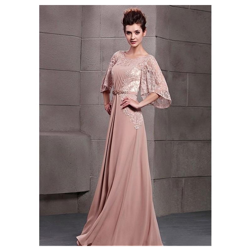 زفاف - In Stock Charming Jewel Neck Pleated Floor-length Evening Dress - overpinks.com