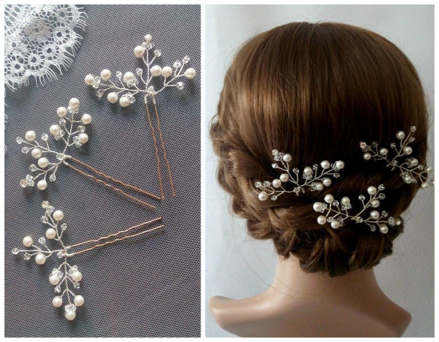 Свадьба - 3 Bridal Hair Pins Wedding Hair Pins Set of 3, Bridal Hair Pieces, Pearl Hair Pins, Hair Pins Wedding, Pearl Wedding Hair Pieces - Sabrina