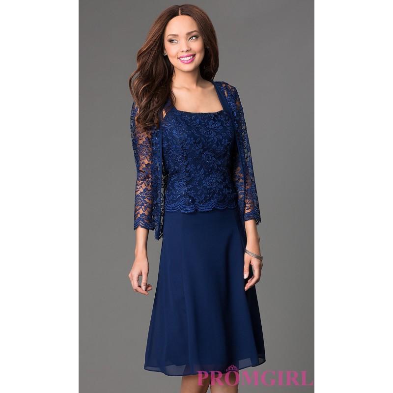 Свадьба - Knee Length Sleeveless Lace Bodice Dress with Matching Lace Bolero - Discount Evening Dresses 