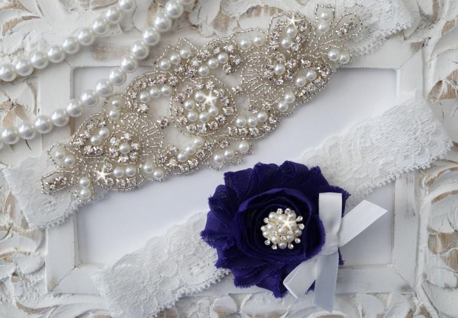 Mariage - Wedding Garter Set, Bridal Garter Set, Vintage Wedding, Lace Garter, Pearl Garter, Style 200