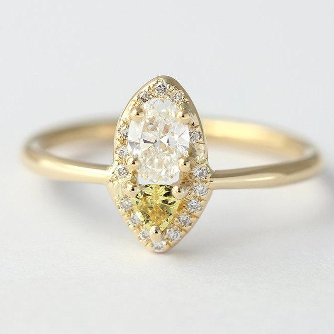 Mariage - Cluster Diamond Ring, Diamond & Sapphire Ring, Yellow Sapphire Ring, Oval Cut Diamond Engagement Ring, Sapphire Engagement Ring