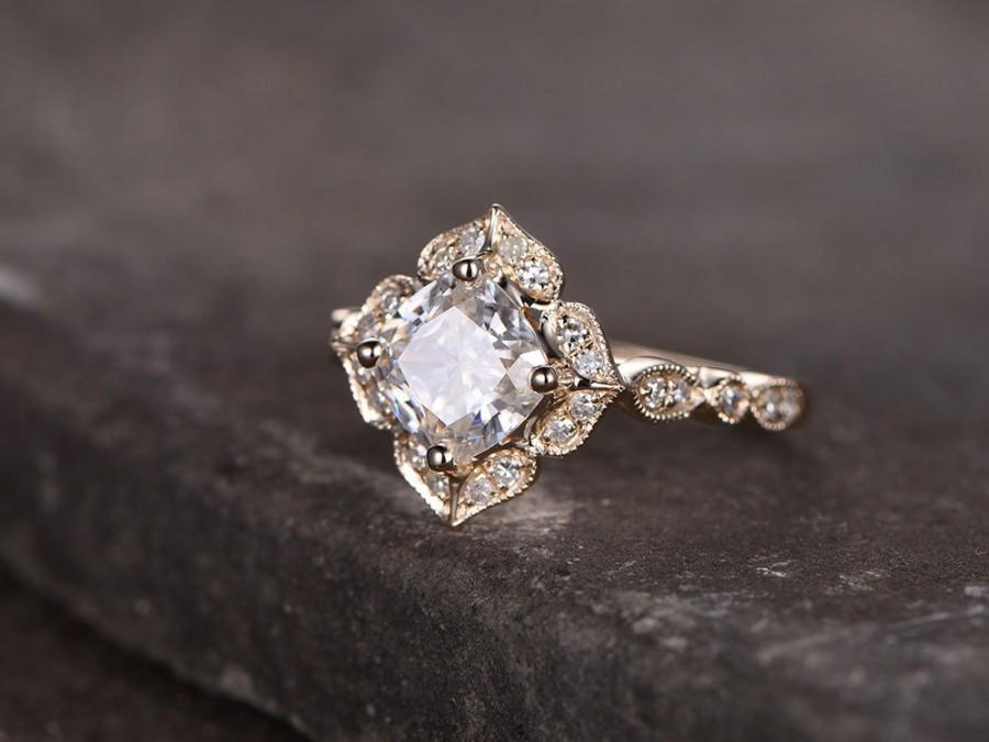 زفاف - Sterling silver ring/Cushion shaped Cubic Zirconia engagement ring/CZ wedding ring/promise ring/birthday gift/Art deco retro vintage ring