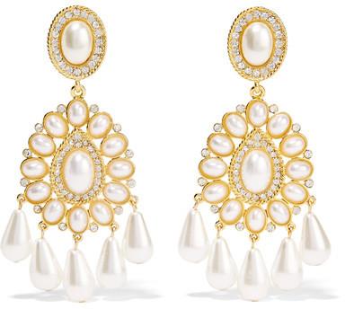 زفاف - Kenneth Jay Lane - Gold-plated, Crystal And Faux Pearl Clip Earrings - one size