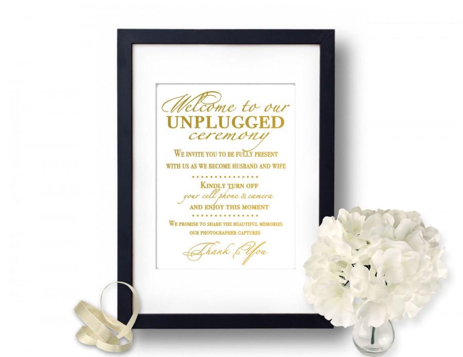 Wedding - Unplugged ceremony sign, Unplugged Wedding, no cell phone sign, Gold Wedding, Ceremony sign, wedding ceremony