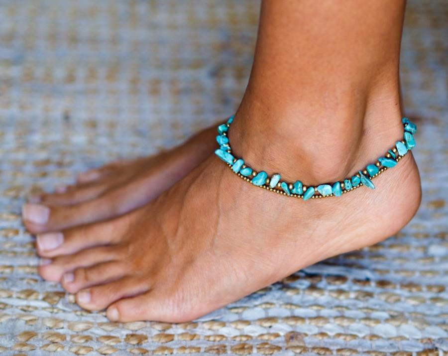 Hochzeit - Turquoise Anklet // Anklet // Women Anklet // Women Ankle Bracelet // Anklet Bracelet // Beach Anklet // Oriental Anklet // Summer Jewelry