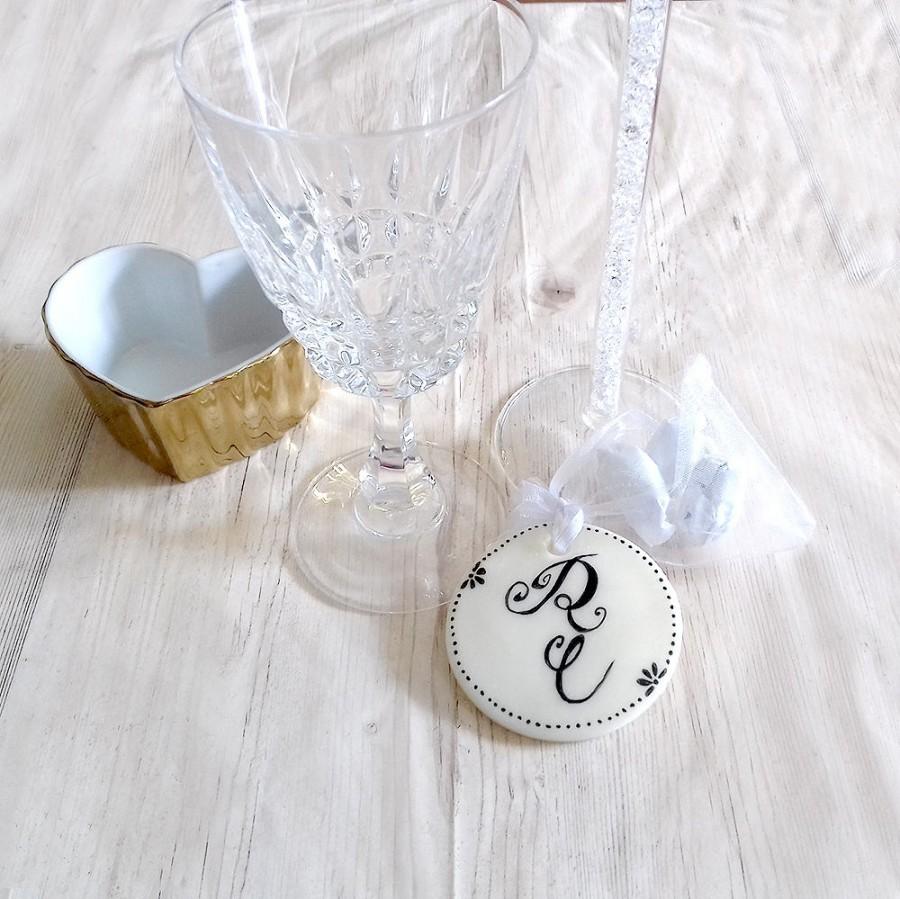 Wedding - Wedding favors monogram custom organza white bag wedding gifts for guests custom monogram groom bride monogram cold porcelain favors