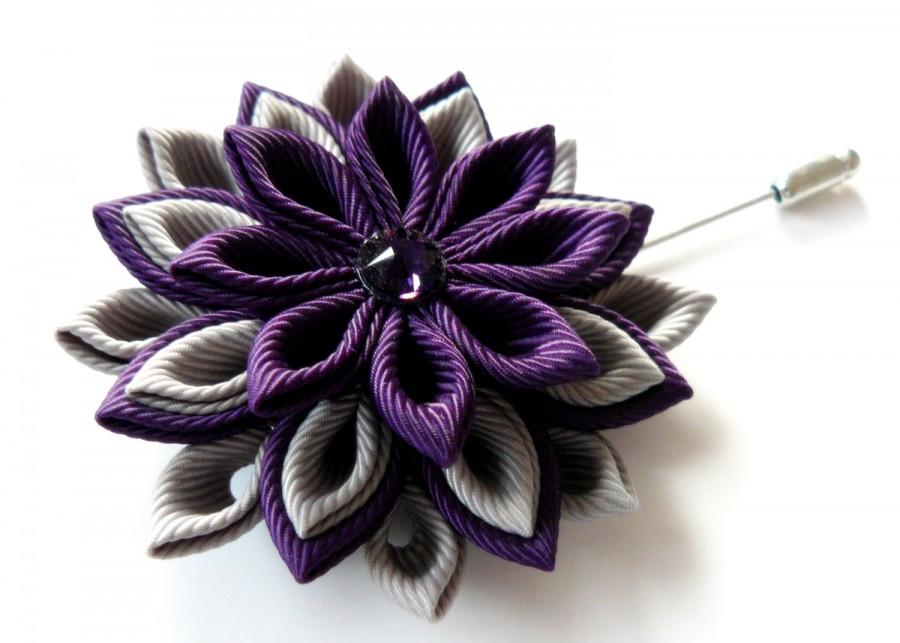 Mariage - Men's Flower Lapel Pin. Kanzashi  fabric flower brooch . Kanzashi flower lapel pin. Boutonniere lapel pin. Handmade Wedding Boutonniere.