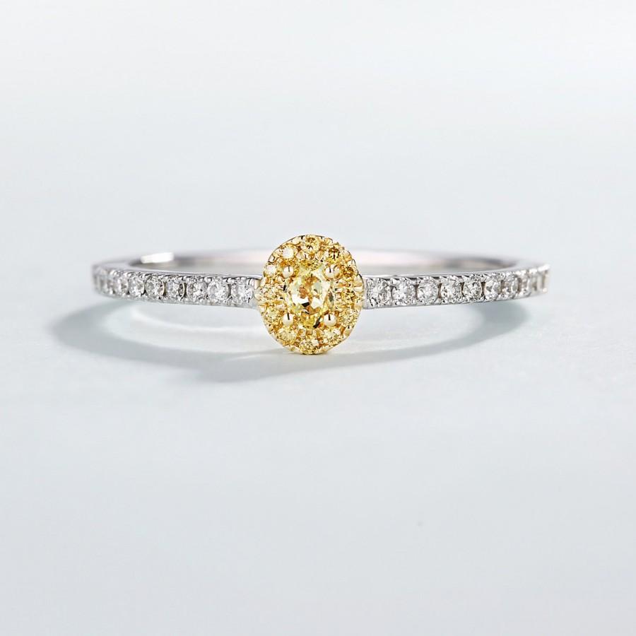 Hochzeit - Oval engagement ring, Yellow diamond engagement ring, 14K Rose Gold half eternity band, Promise ring Wedding ring bridal ring set