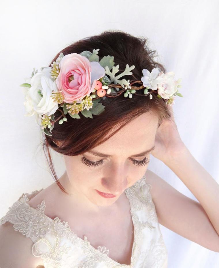 Wedding - flower crown wedding, bridal flower crown, bridal flower headpiece, floral crown wedding, pink flower crown, ivory flower crown, berries