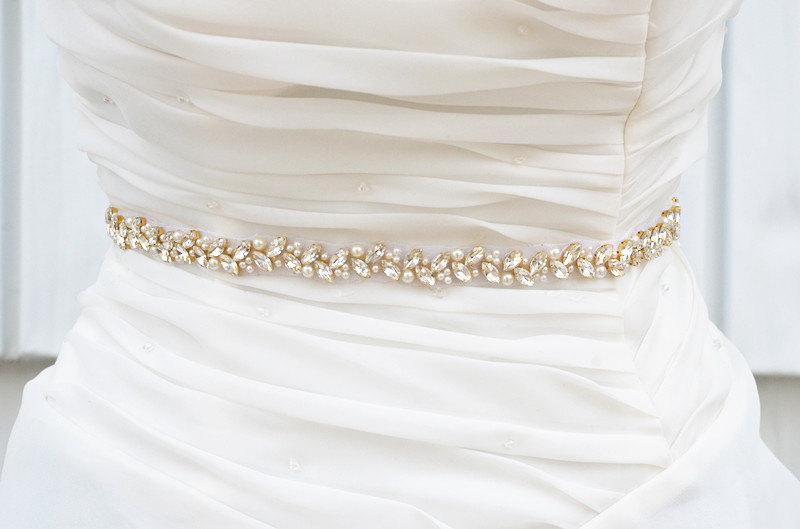 Hochzeit - GOLD Wedding Belt, Bridal Belt, Sash Belt, Crystal Rhinestones sash belt, Party Sash,vintage sash belt