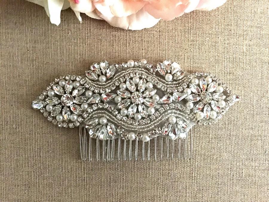 Свадьба - Bridal Hair Comb- Rhinestone and Pearl Bridal Hair Comb- Bridal Headpiece- Rhinestone Bridal Comb