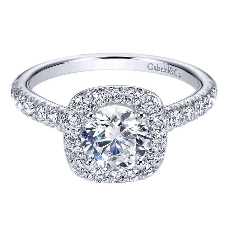 Wedding - 14k White Gold Diamond Halo Engagement Ring By Gabriel & Co