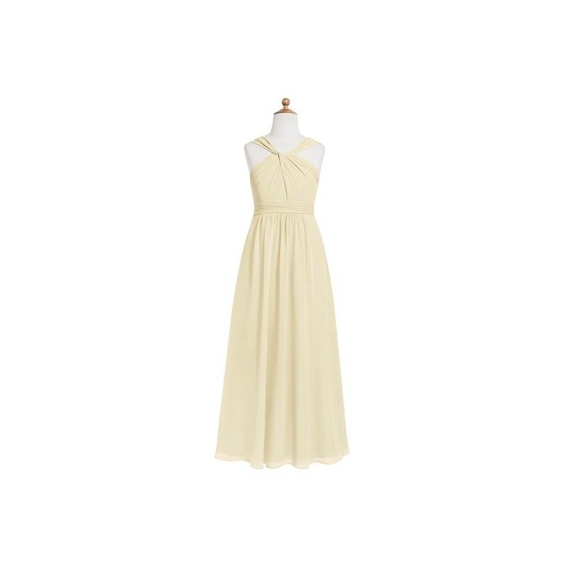 Hochzeit - Champagne Azazie Dora JBD - Back Zip V Neck Ankle Length Chiffon Dress - Charming Bridesmaids Store
