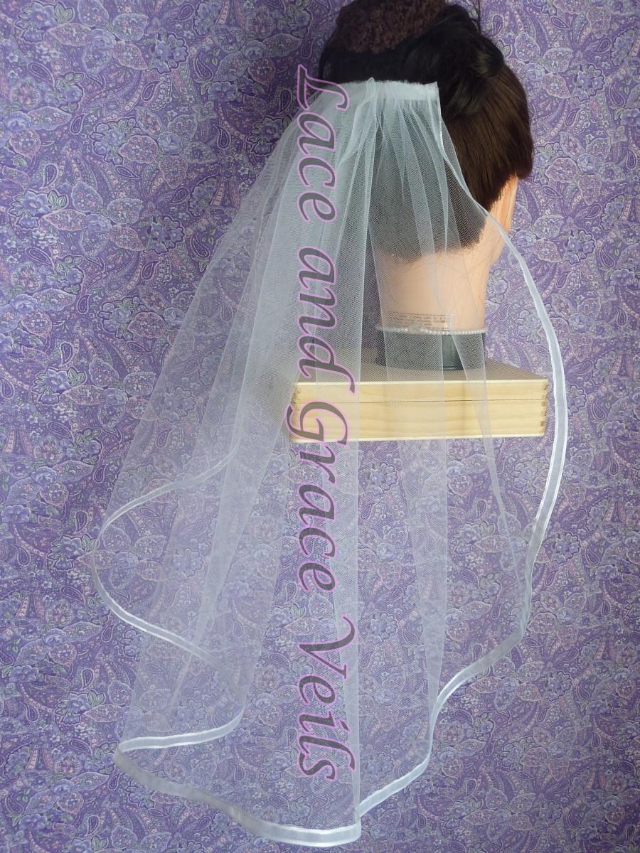 زفاف - Wedding/Bridal Veil, White Double Layer with Trim