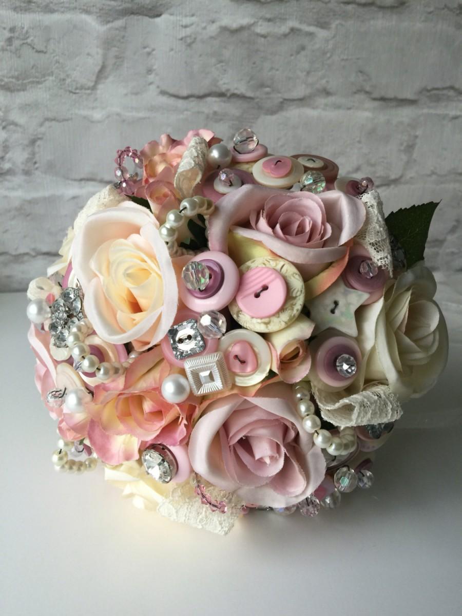 زفاف - Wedding button bouquet, in vintage pink and ivory, flower bouquet, wedding bouquet, UK seller