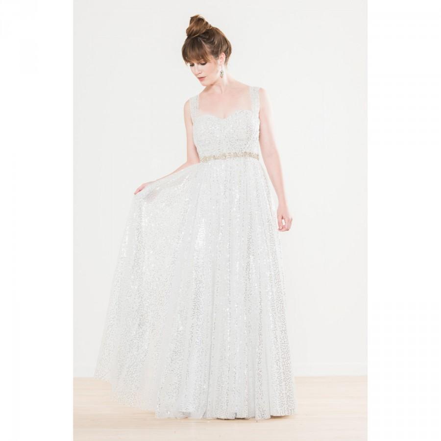 Hochzeit - Silver Sequin Tulle Wedding Dress - Amanda