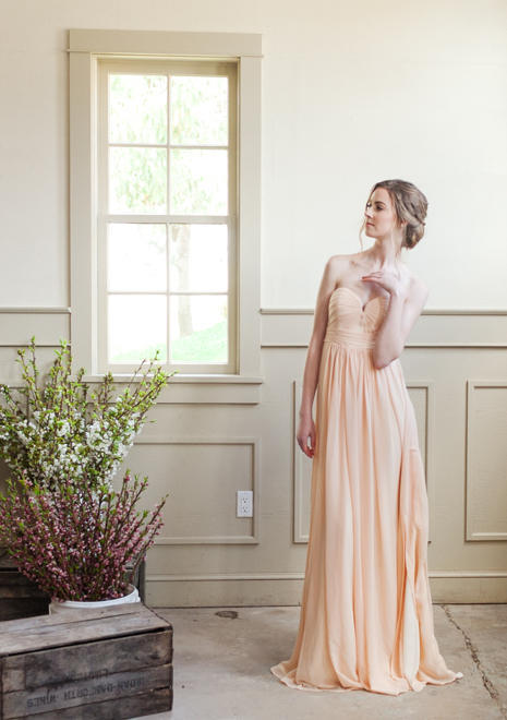 زفاف - Floral Print Strapless Bridesmaid Dress With Pleating, Empire Waist Strapless Custom Gown