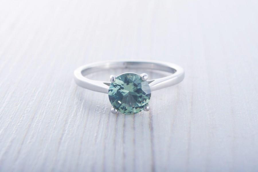 زفاف - 1.5ct Green Sapphire solitaire cathedral ring in Titanium or White Gold - engagement ring - wedding ring - handmade ring