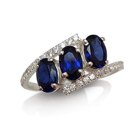 زفاف - Contemporary Sapphire Ring, Unique Engagement Ring, 1.8 Carat Sapphire Ring, Bridal Engagement, Geometric Sapphire Ring, Fast Free Shipping