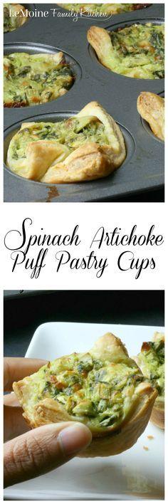 Hochzeit - Spinach Artichoke Puff Pastry Cups