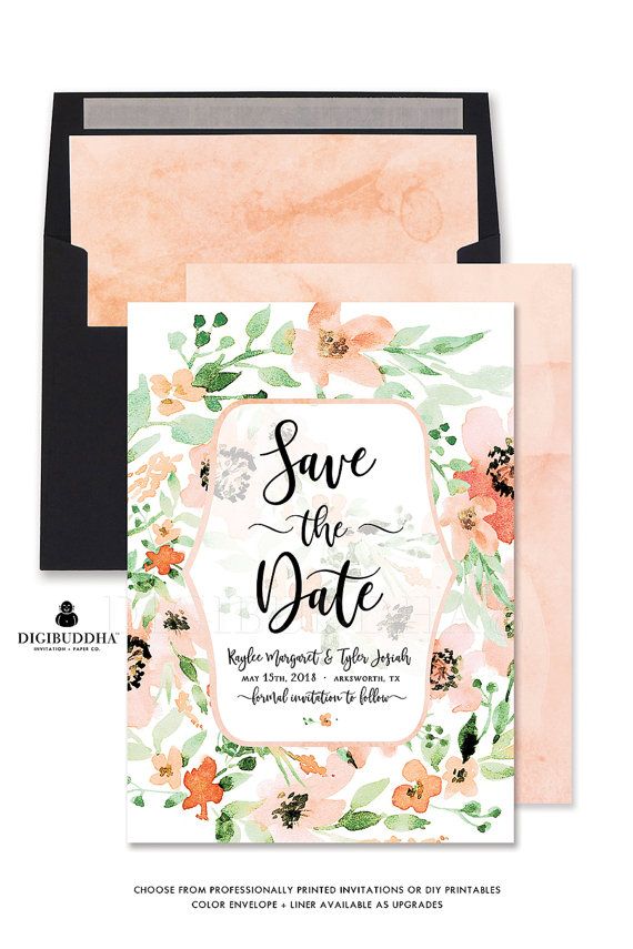 Wedding - Floral Save The Date Custom Announcement DIY Watercolor Spring Save The Date Watercolor Floral Wedding Announcement Save The Date - Kaylee