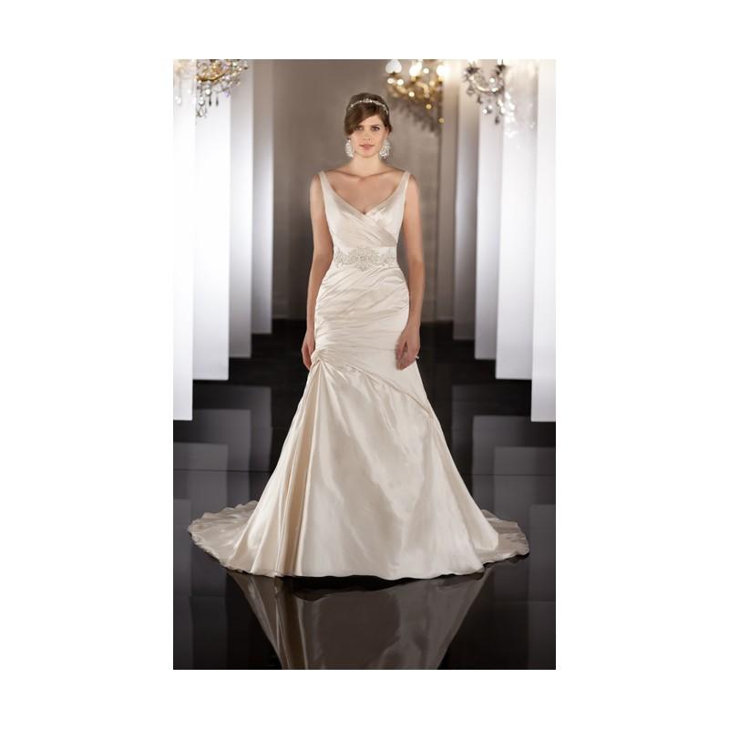 Mariage - Simple A-line Straps V-neck Beading Ruching Sweep/Brush Train Satin Wedding Dresses - Dressesular.com