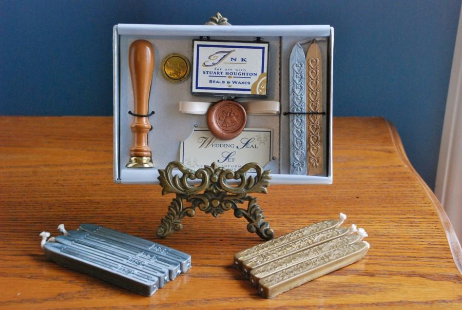 Hochzeit - Vintage Stuart Houghton Wax Wedding Seal Set - Wedding Bells & Thank You Stamps - Plus 12 Extra Sticks Sealing Wax -Edwardian Wedding Custom