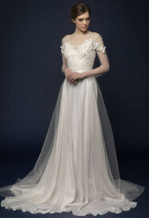 Свадьба - LUMIKA / Hand Embroidered Wedding Dress Embroidered Wedding Gown Etherial Wedding Dress Flower Wedding Dress With Illusion Sleeves