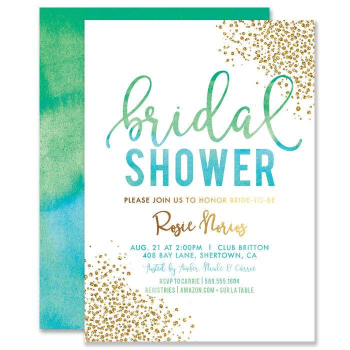 Wedding - "Rosie" Green Blue Ombre Bridal Shower Invitation