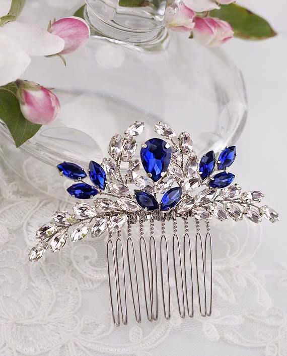 Свадьба - Blue Bridal Hair Comb Something Blue Hair Comb Navy Blue Wedding Hair Accessory Rhinestone Hair Comb Sapphire Blue Crystal Hair Comb