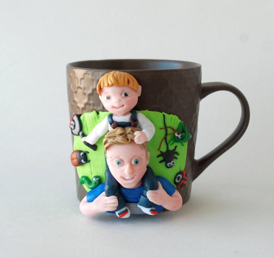 Mariage - Mug for Dad Personalized Mug Custom Portrait By Photo Polymer Clay Mug 3d Unique Birthday Original Decorated Mug