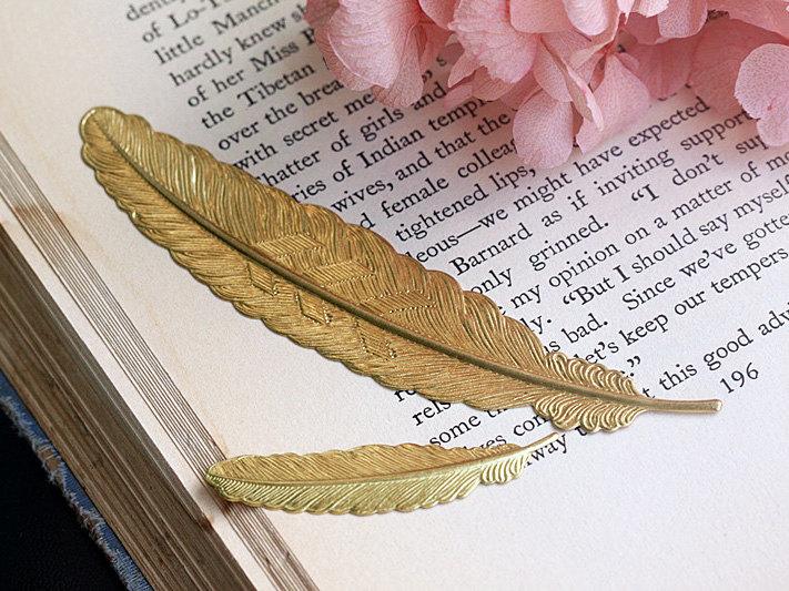 Свадьба - Brass Large Feather Bookmark, Brass Bookmark, 114x23mm, C05Y.BR15.P01