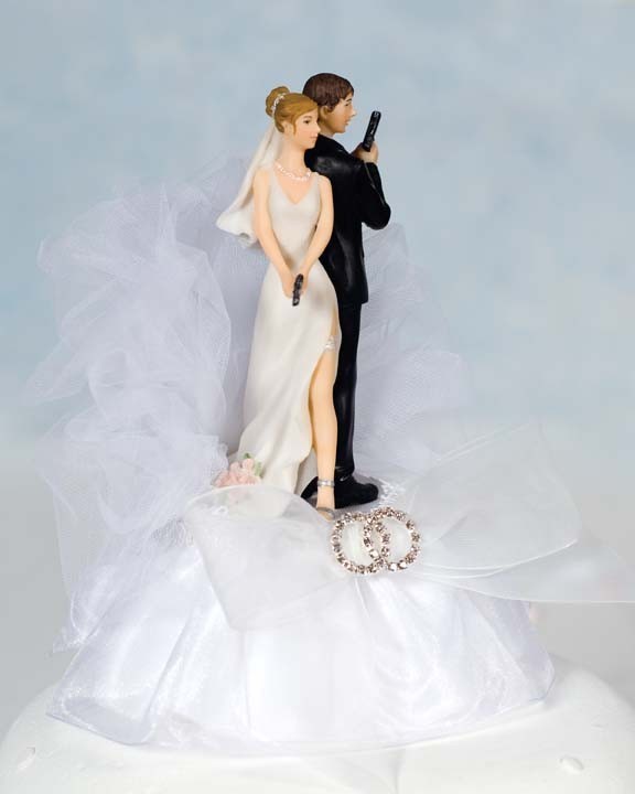Hochzeit - Super Sexy Spy Rhinestone Wedding Rings Cake Topper - Custom Painted Hair Color Available - 100067