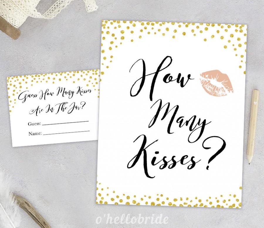 Mariage - How Many Kisses Gold Confetti Bridal Shower Gold Bridal Shower - Shower Table Sign Gold Glitter Favors Sign 032