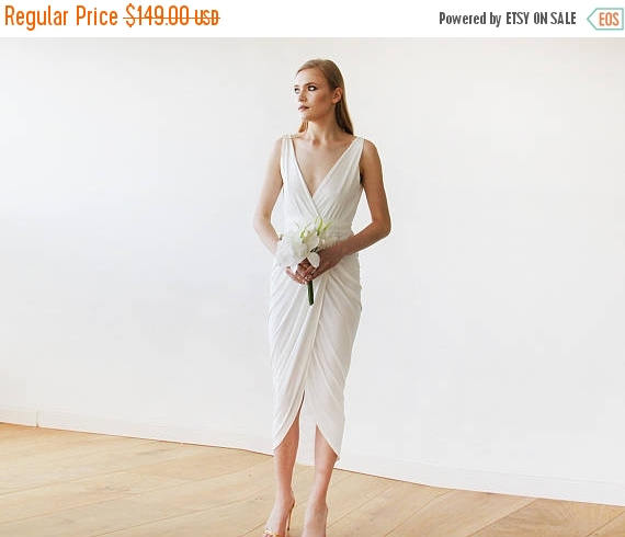 Wedding - 25% OFF Ivory Wrap Tulip Dress with V Neckline 1154