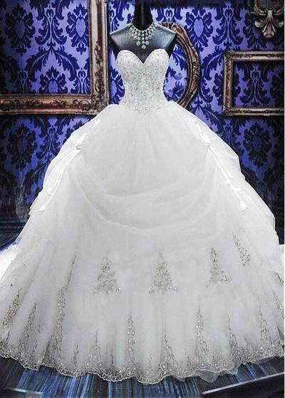 زفاف - Elegant White Sweetheart Crystal Ball Gown Wedding Dress Court Train Bowknot Bridal Gowns With Beadings,35 From DressyBridal
