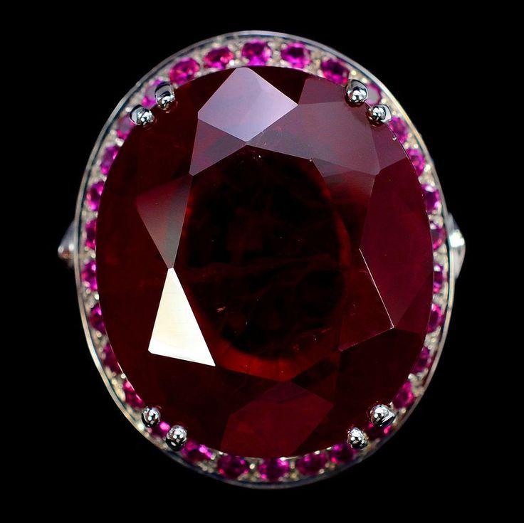 زفاف - A Vintage 40.95CT Oval Cut Red Ruby Blue Sapphire Halo Ring