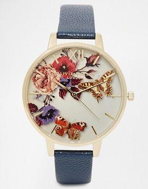 زفاف - Olivia Burton Winter Floral Face Leather Strap Oversize Dial Watch At Asos.com