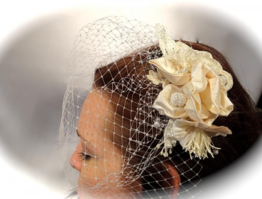 Hochzeit - Fascinator Bridal Veil Vintage Bridal Headpiece Wedding Accessories  B-113