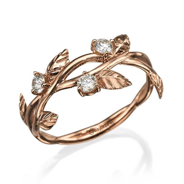 Mariage - Leaves Rose Gold Engagement Ring, Unique Ring, 14k Ring, Wedding Ring, Diamond Ring, Bridal Jewelry, Leaf Ring, Art Deco Ring