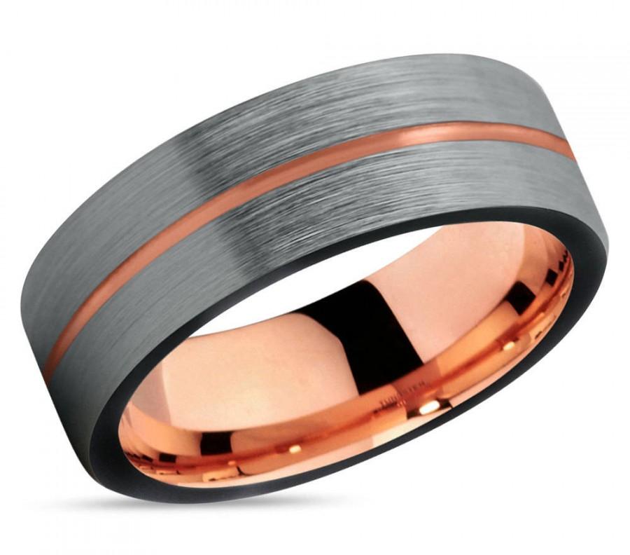 Wedding - Brushed Silver Black Tungsten Ring Rose Gold Wedding Band Ring Tungsten Carbide 7mm 18K Tungsten Ring Man Male Women Anniversary Matching