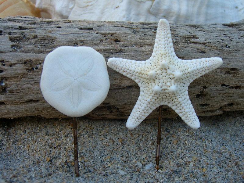 Hochzeit - Starfish and Sea Biscuit Bobby Pin Set, Spring Vacations, Beach Weddings, Summer Hair, Mermaids, Beach Bridal Hair Pins