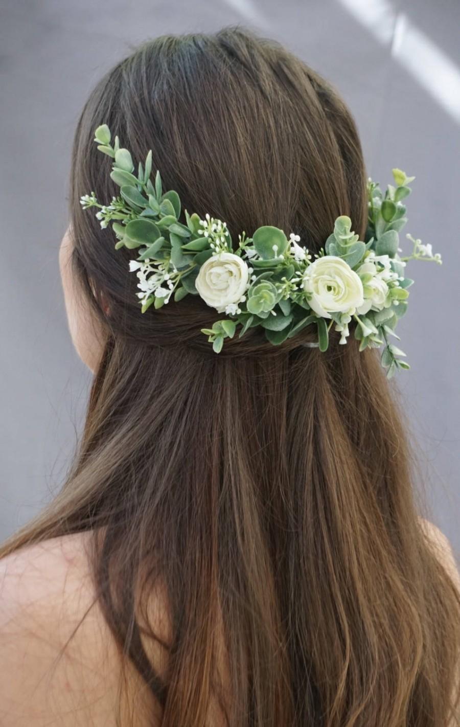 زفاف - Flower crown wedding, bridal flower hair comb, flower half crown, extended flower hair comb, flower headband